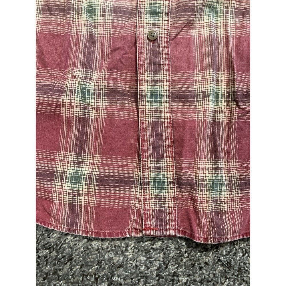 Lee Plaid Button Up Shirt Large Red Green Distressed Worn-In Preppy Grandpa - Picture 8 of 9